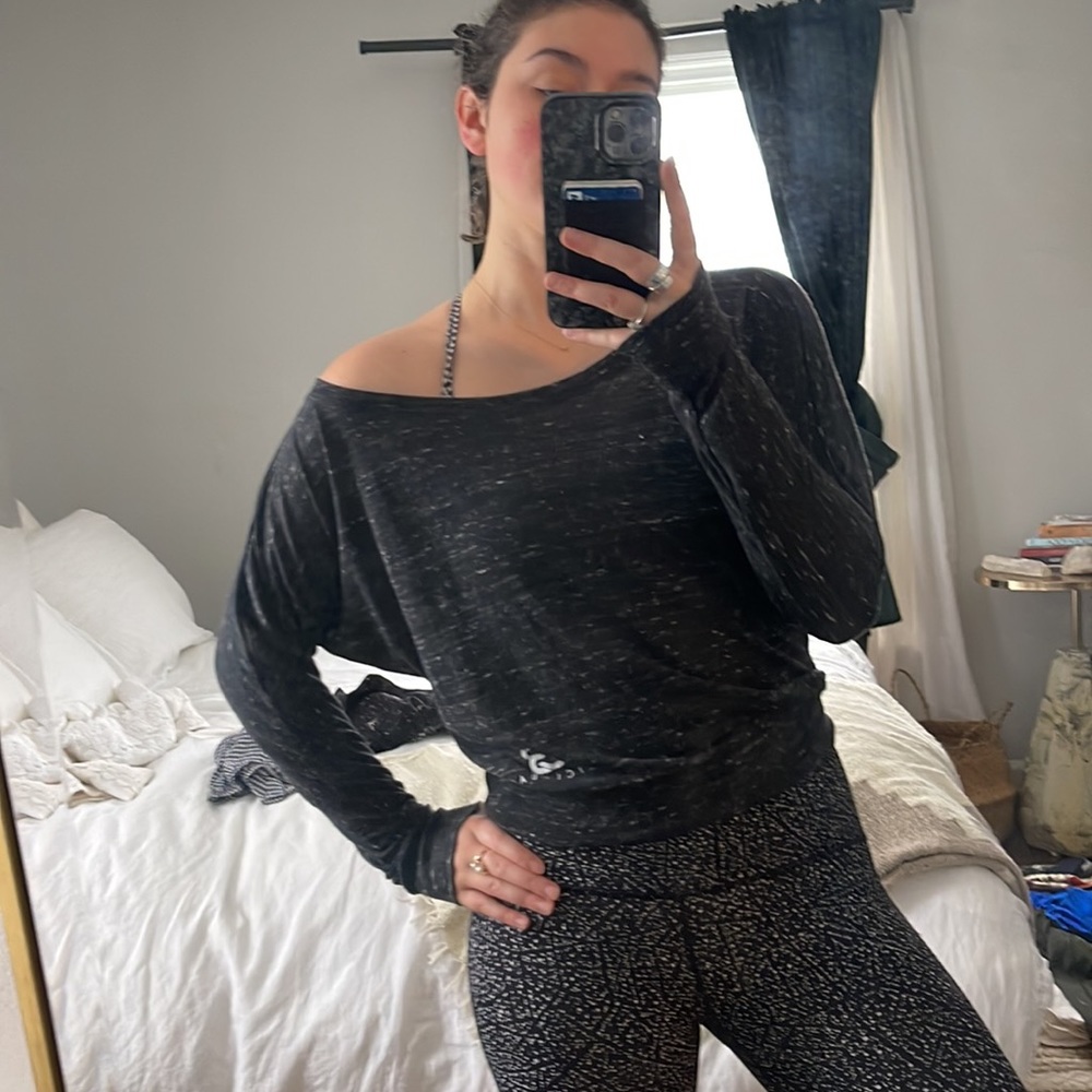 Cyclebar soft cotton, long sleeve, off the shoulder top.
